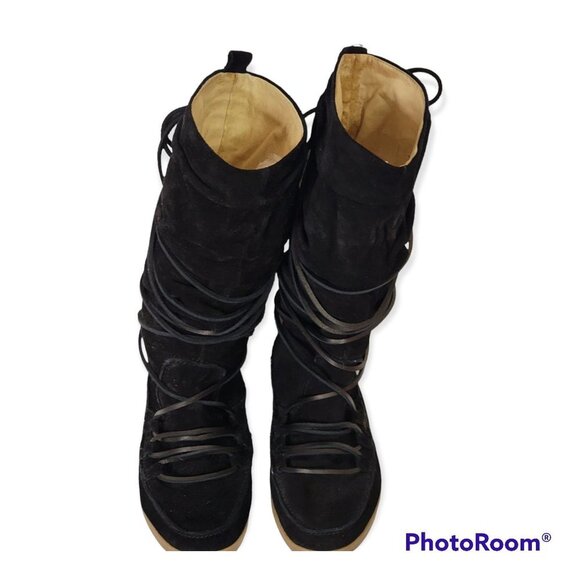 Michael Kors Black Leather Suede Pullon Boots size 7.5 - Picture 2 of 6